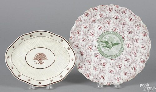 Two American eagle decorated tablewares, 19th c., to include a scalloped edge plate