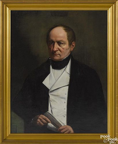 American oil on canvas portrait of a gentleman, mid 19th c., 33 1/2'' x 26''.
