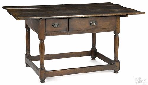 Pennsylvania walnut tavern table, ca. 1790, with two drawers and box stretchers, 29 1/2'' h.