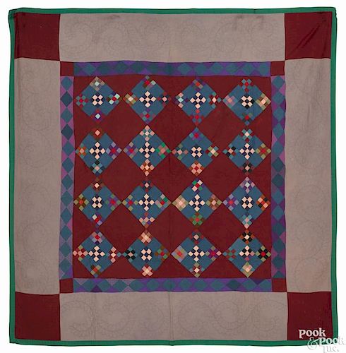 Lancaster County, Pennsylvania Amish double nine-patch wool quilt, ca. 1920, 80'' x 80''.