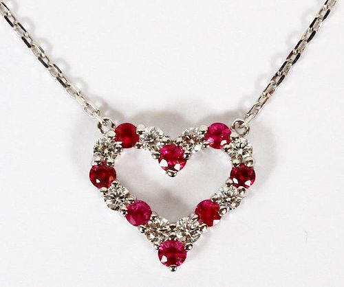 NATURAL RUBY & 0.42CT DIAMOND HEART FORM NECKLACE