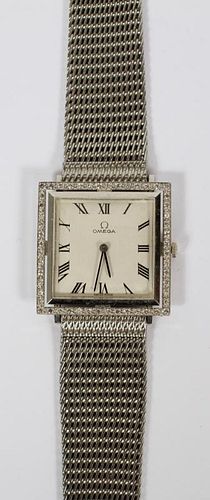 OMEGA 14 KT WHITE GOLD AND DIAMOND WATCH