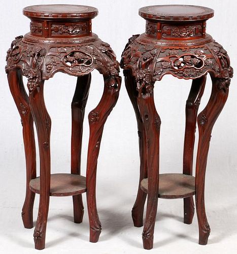 CHINESE TEAKWOOD STANDS 19TH C. PAIR