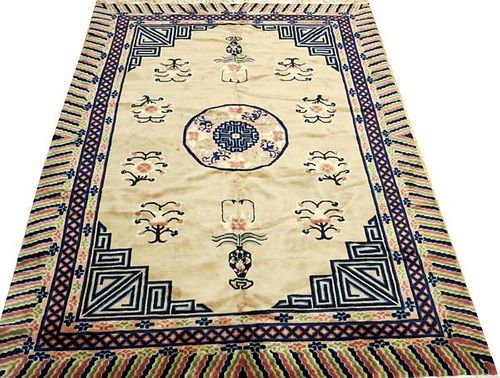ANTIQUE CHINESE HAND WOVEN WOOL RUG