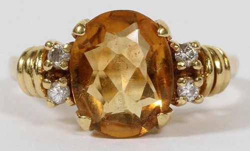 LADY'S 18 KT GOLD CITRINE AND DIAMOND RING