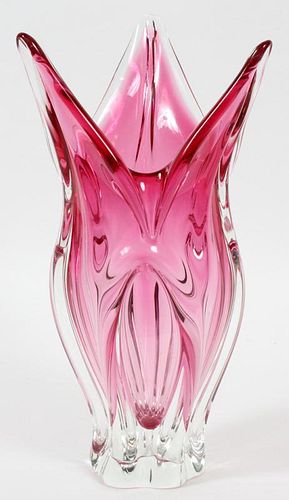 MURANO ITALIAN PINK TO CLEAR GLASS FLORIFORM VASE