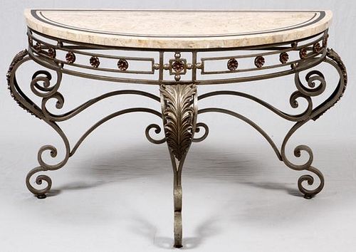 WROUGHT IRON AND MARBLE CONSOLE