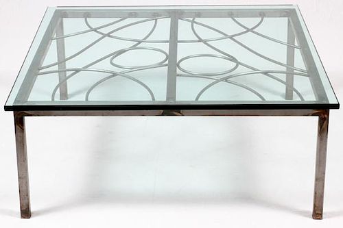 MID-CENTURY MODERN METAL AND GLASS COFFEE TABLE