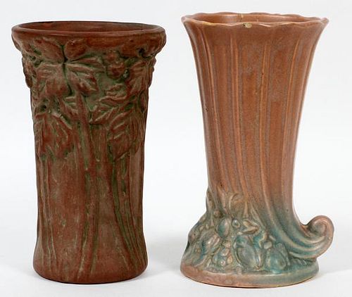 WELLER STYLE POTTERY VASES, TWO