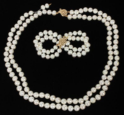 14KT GOLD AND PEARL NECKLACE & BRACELET 2 PIECES
