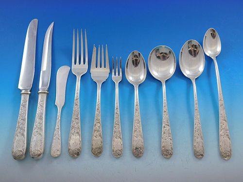 Old Maryland Engraved by Kirk Sterling Silver Flatware Set 143 pcs Mono R Dinner