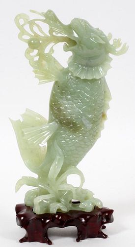 CHINESE CARVED SERPENTINE MYTHICAL FISH