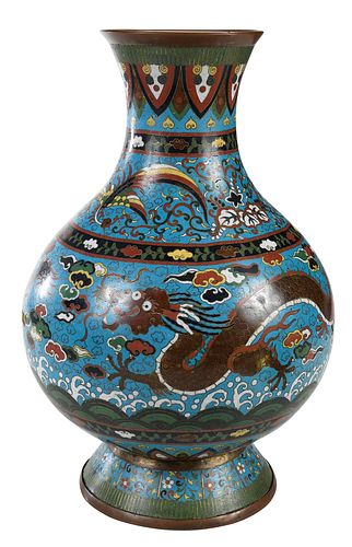 Large Chinese Cloisonne Enamel Dragon Vase