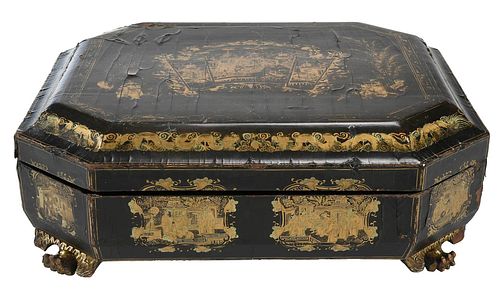Chinese Export Black Lacquer and Gilt Gaming Box