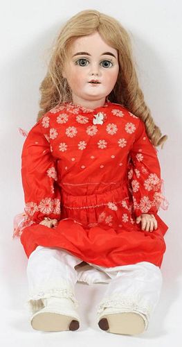 BISQUE HEAD AND MACHE/WOOD JOINTED BODY GIRL DOLL