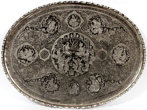 INDIAN METAL TRAY W/ COURT SCENE