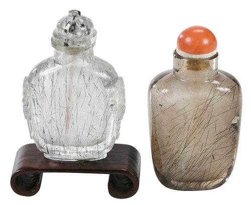 Two Rutilated Quartz Chinese Carved Snuff Bottles