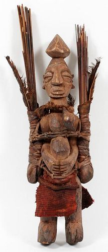 AFRICAN CARVED WOOD FEATHER & BRANCH FIGURE