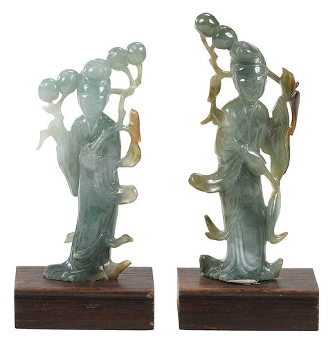 Two Chinese Carved Jade Figures of Female Immortals