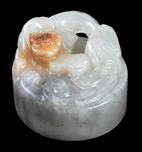 Chinese Round Jade Seal With Chilong