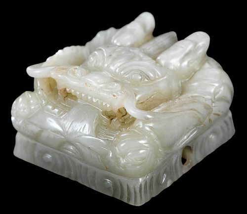 Chinese Carved Jade or Hardstone Dragon Toggle