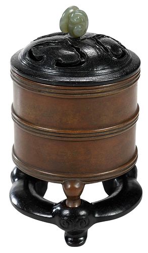Chinese Bronze Censer with Lid and Stand
