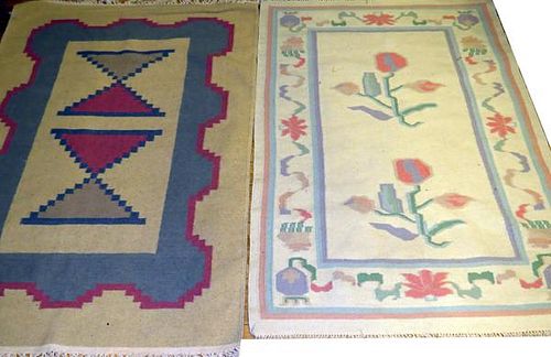 INDIAN DHURRIE HAND WOVEN WOOL RUGS 2 PCS.