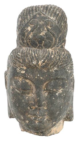 Early Chinese Stone Head of Guanyin
