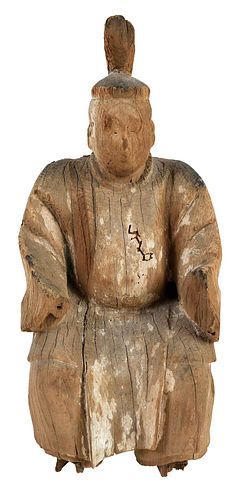 Japanese Carved Wood Seated Official