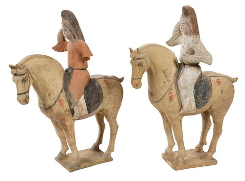 Pair of Chinese Pottery Equestrian Figurines