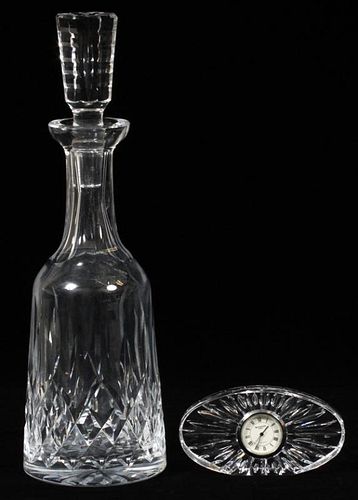 WATERFORD CRYSTAL DECANTER AND CLOCK TWO PIECES