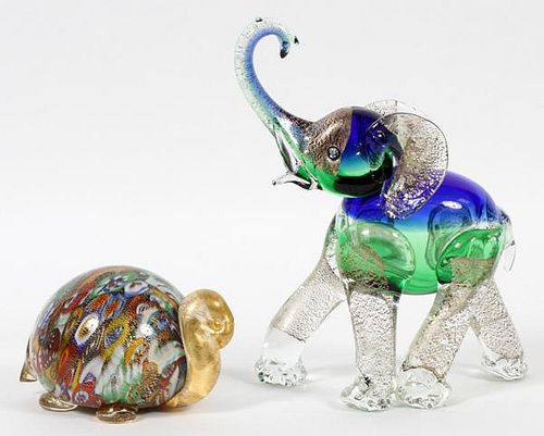 MULTI-COLOR GLASS TURTLE & ELEPHANT 2 PIECES
