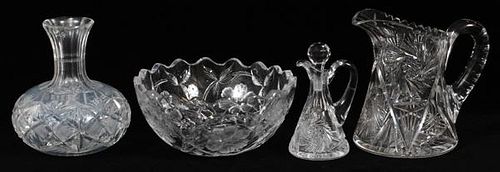 CUT GLASS CARAFE CRUET & BOWL C. 1900