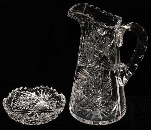 HAND CUT GLASS PITCHER & NAPPY C.1905