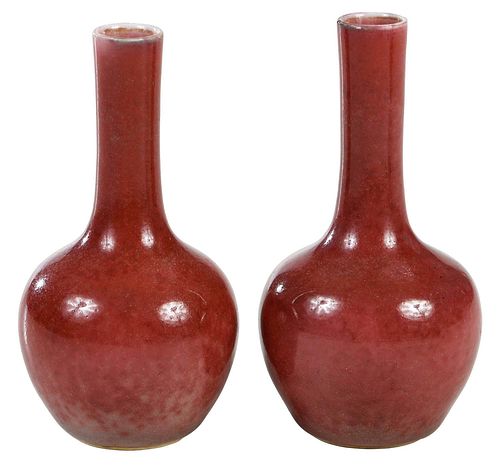 Pair of Peach Bloom Vases