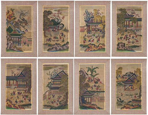 Eight Korean '100 Boys' Baekjadong Paintings on Silk