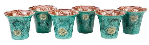 Set of Six Japanese Enamel Decorated Kutani Sake Cups