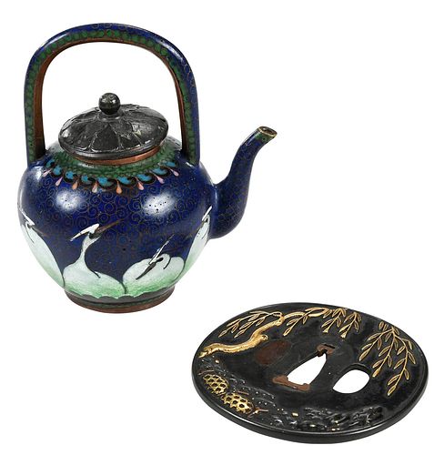 Two Japanese Objects, Tea Pot and Tsuba