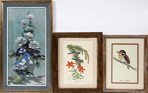 PRINTS OF BIRDS AND ONE FLORAL STILL LIFE BY GISSON