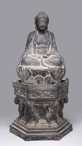 Chinese Gray Pottery Seated Buddha