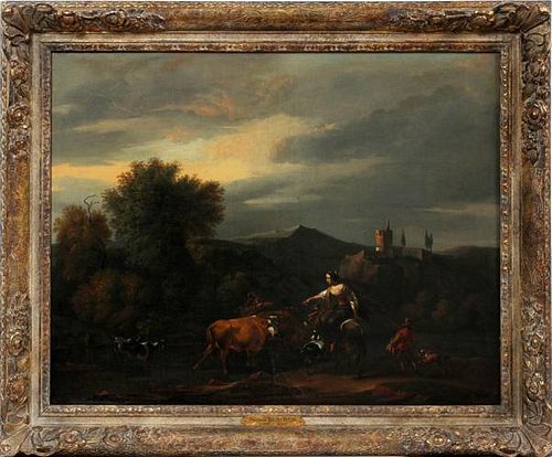 ATTRIBUTED TO NICOLAES BERCHEM OIL ON CANVAS