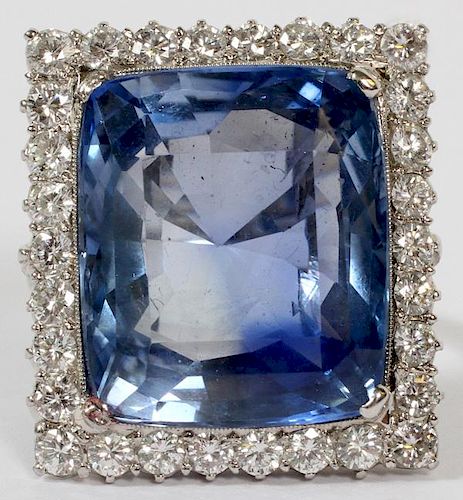 NATURAL BLUE SAPPHIRE & DIAMOND & PLATINUM RING