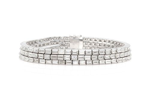 Three Row Baguette Cut Diamond Bracelet