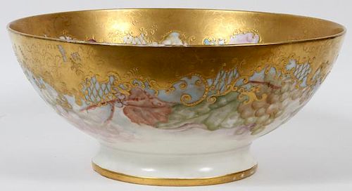 HAND-PAINTED PORCELAIN PUNCH BOWL DATED 1893