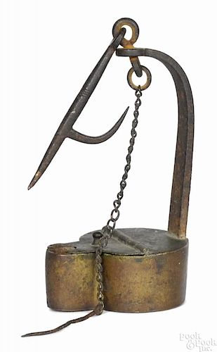 Peter Derr (Berks County, Pennsylvania 1793-1868), iron and copper Betty lamp of small size