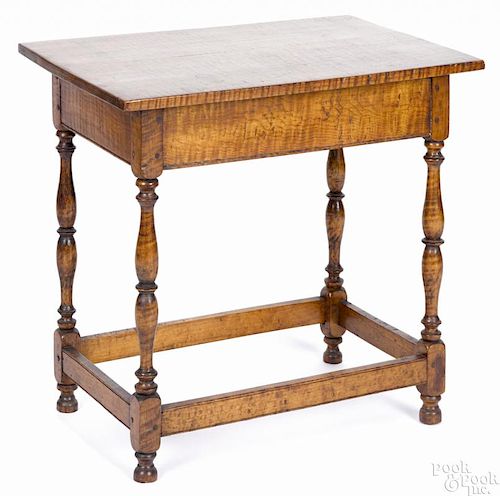 Diminutive tiger maple tavern table late, 19th c., 23 3/4'' h., 24'' w., 15 1/2'' d.