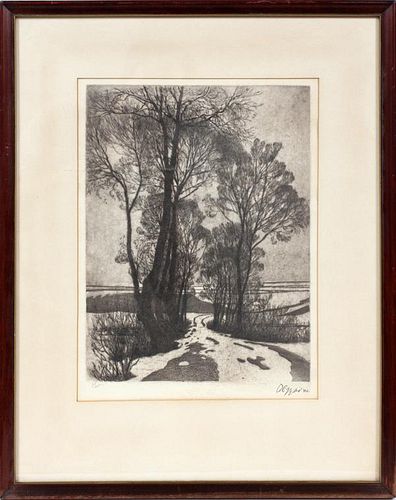 SIGNED ETCHING HUNGARIAN LANDSCAPE