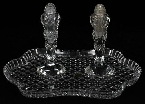 POLISH CRYSTAL TRAY AND SALT AND PEPPER SHAKERS