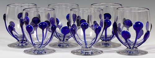 LIBBEY NASH COBALT & CLEAR CRYSTAL CORDIAL CUPS