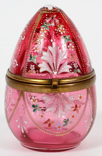 MOSER ENAMELED GLASS EGG FORM BOX LATE 19TH C.